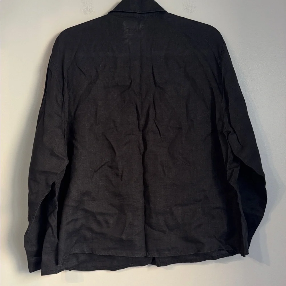 FLAX Black Linen Chore Jacket, M - Picture 4 of 5
